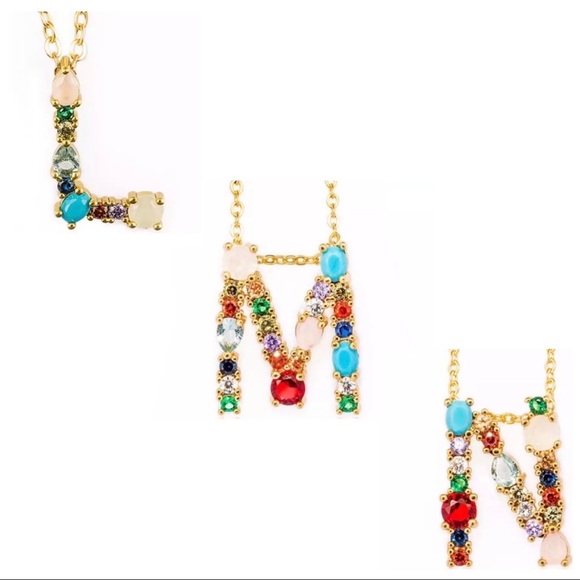 🍒3/$30 New Jeweled Monogram Statement Necklace - Picture 4 of 5